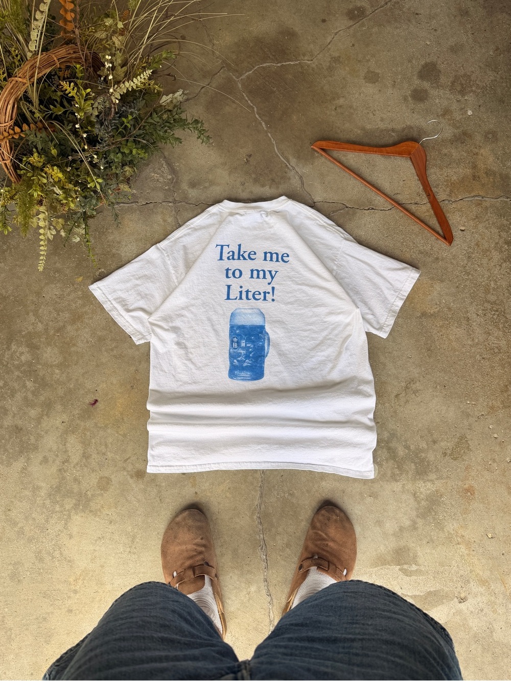 Gildan White Short-Sleeve Tee with Blue 'Take me to my Liter!' Graphic